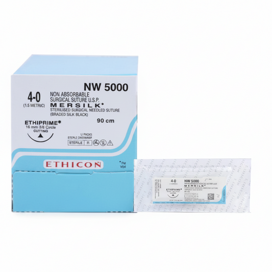 Ethicon MERSILK NW5000 & NW5003 | Black Braided Silk Surgical Sutures with Needle | Box of 12