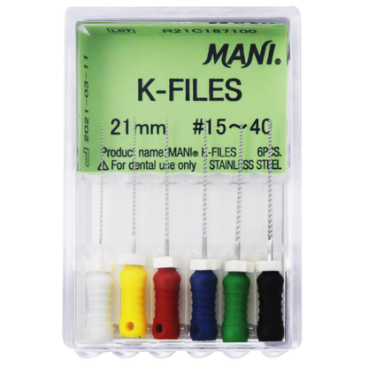 MANI K-Files 21mm | Stainless Steel Endodontic Hand Files | ISO Sizes |