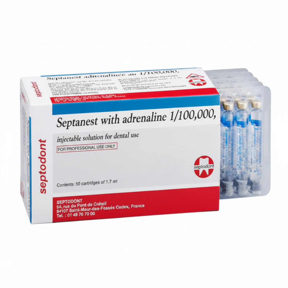 Septanest® 4% Articaine Hydrochloride with Epinephrine Dental Local Anesthetic Injection | Septodont |