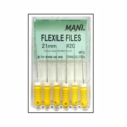 MANI Flexile Files 21mm | Stainless Steel Endodontic Hand Files | ISO Sizes |