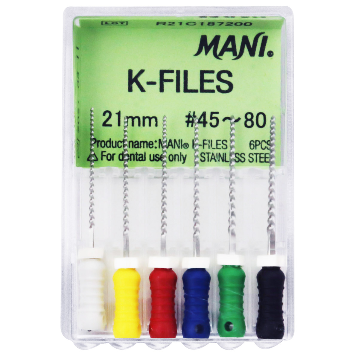 MANI K-Files 21mm | Stainless Steel Endodontic Hand Files | ISO Sizes |