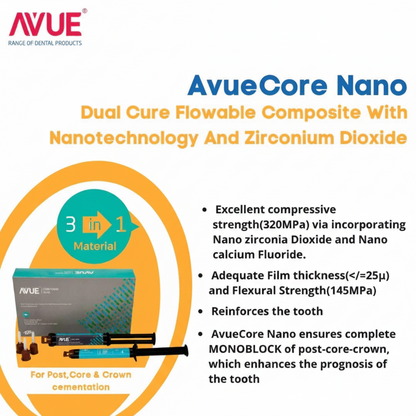 AVUECore Nano | Dual-Cure Flowable Core Build-Up Composite with Nano Zirconia | 2 × 5 ml Syringes