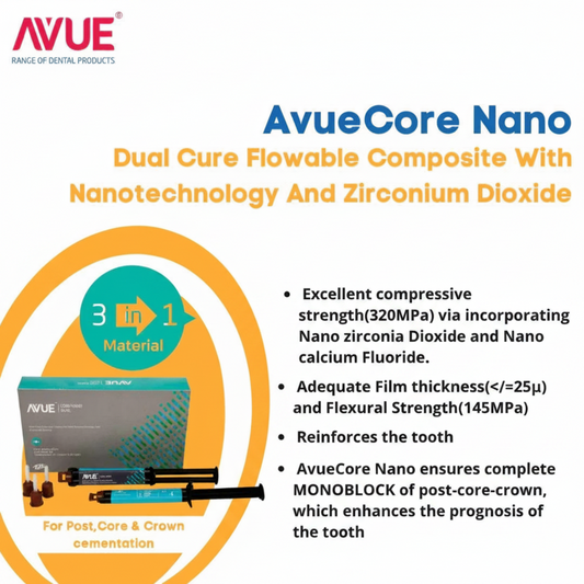 AVUECore Nano | Dual-Cure Flowable Core Build-Up Composite with Nano Zirconia | 2 × 5 ml Syringes