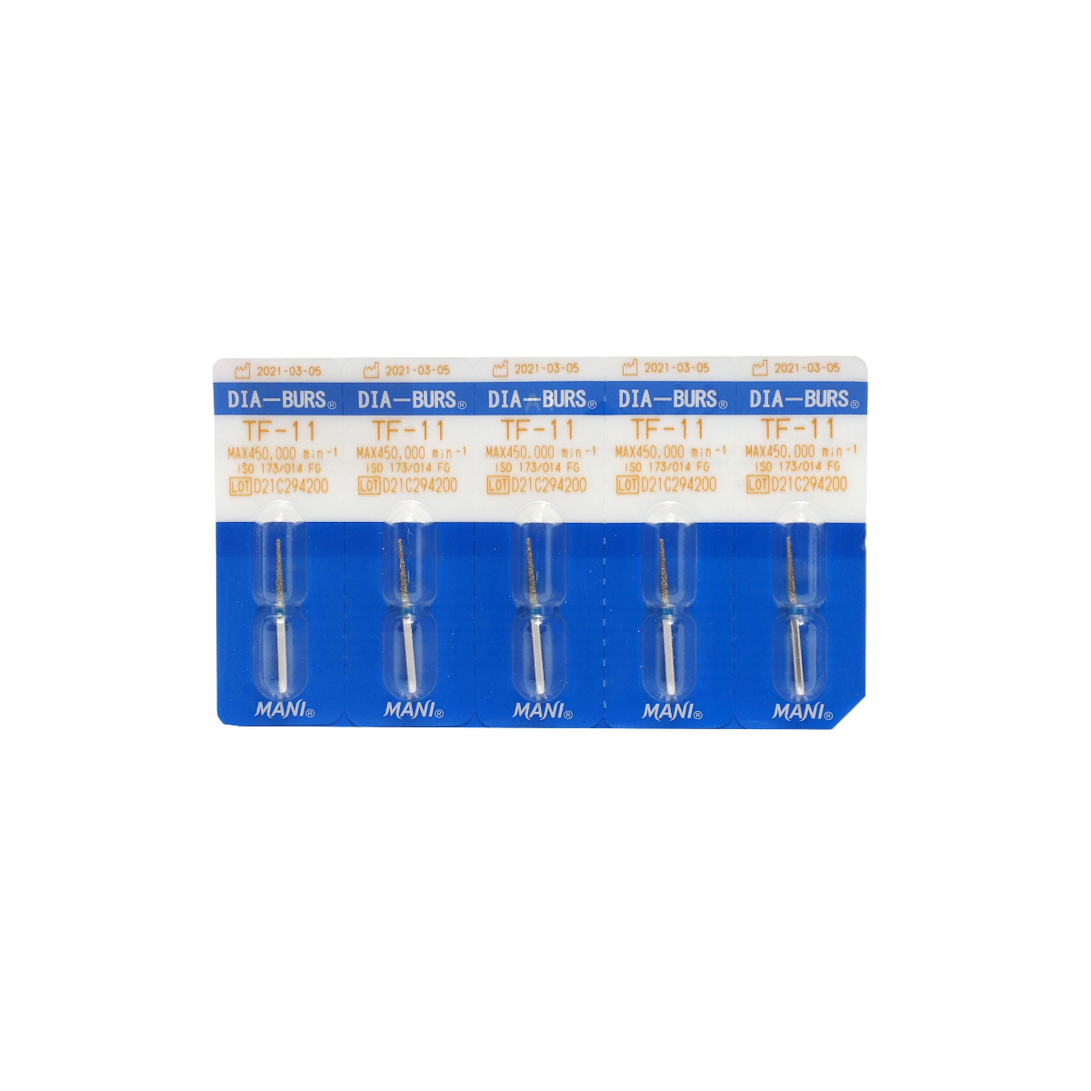 MANI Diamond Burs TF11, TF12, TF13, TF14, TF20, TF21, TFS21, TFS22, TF23, TF31, TF41 & TF42 | Taper Flat End FG Diamond Burs | Standard Grit |
