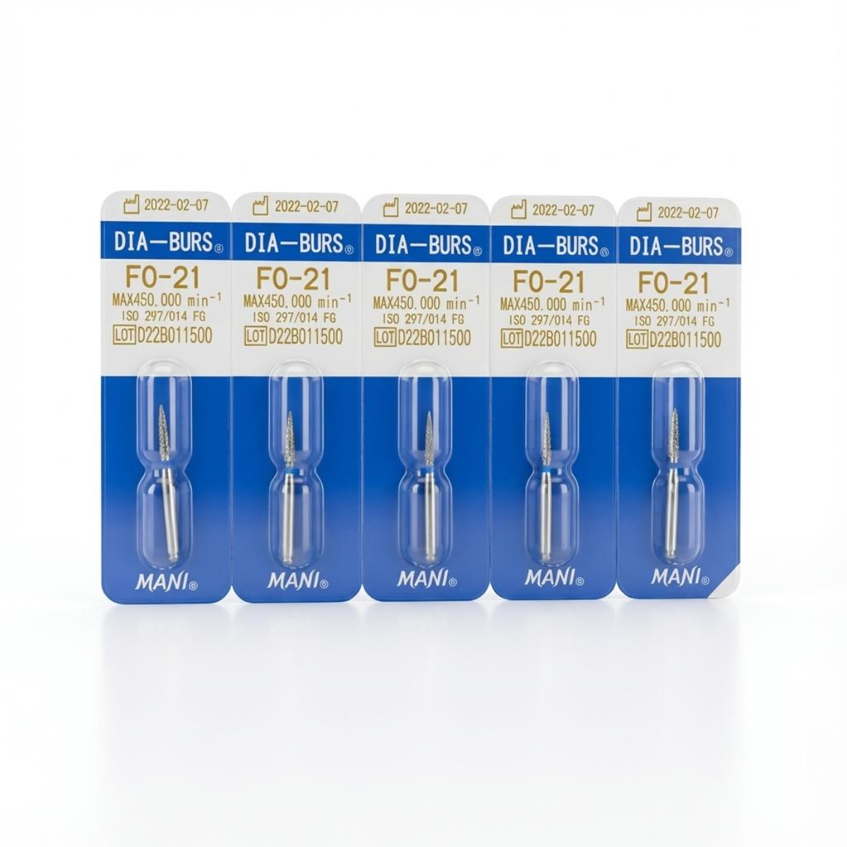 MANI Diamond Burs FO-11, FO-21, FO-22, FO-25, FO-27 & FO-32 | Flame Ogival End FG Diamond Burs | Standard Grit |