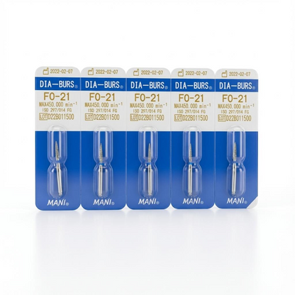 MANI Diamond Burs FO-11, FO-21, FO-22, FO-25, FO-27 & FO-32 | Flame Ogival End FG Diamond Burs | Standard Grit |