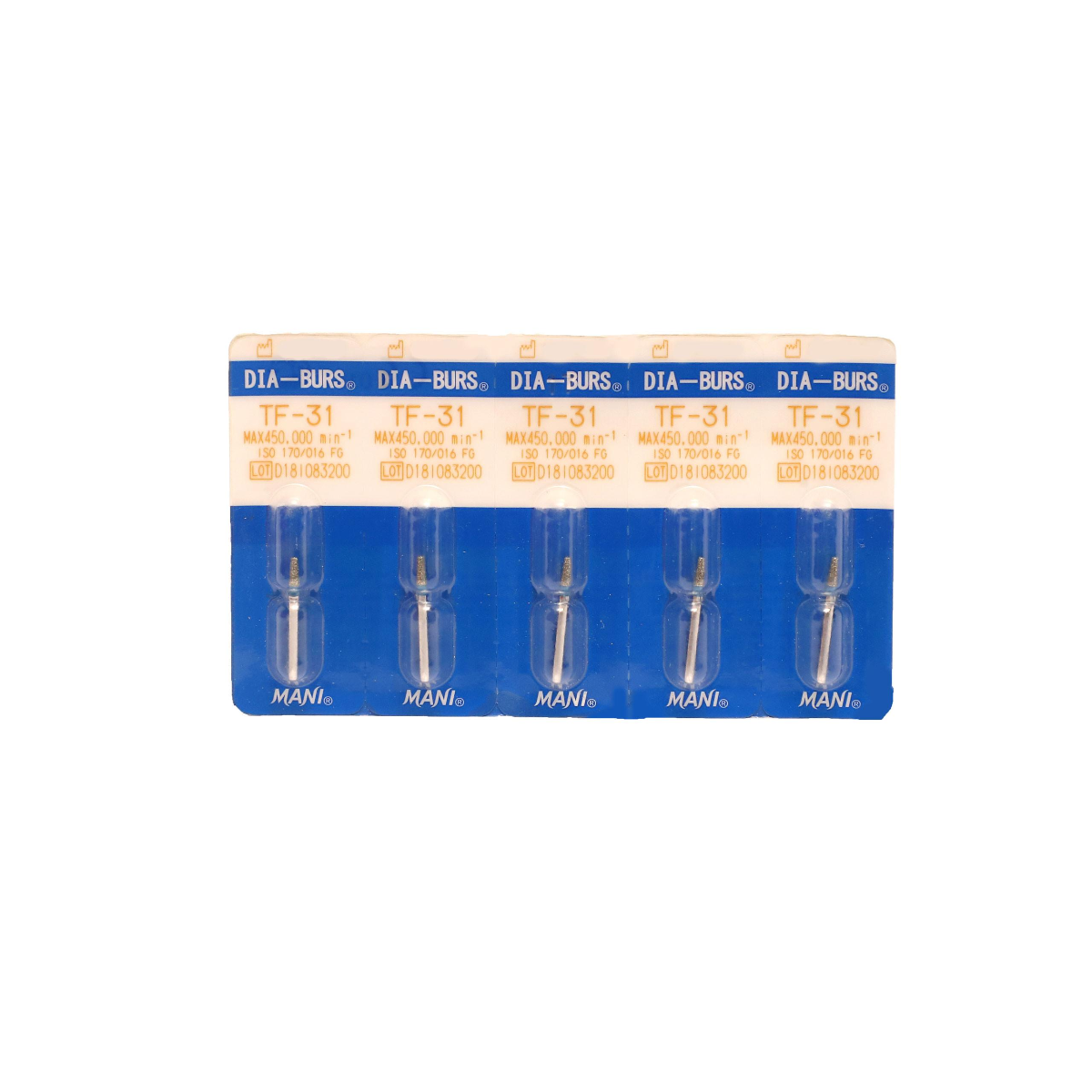 MANI Diamond Burs TF11, TF12, TF13, TF14, TF20, TF21, TFS21, TFS22, TF23, TF31, TF41 & TF42 | Taper Flat End FG Diamond Burs | Standard Grit |