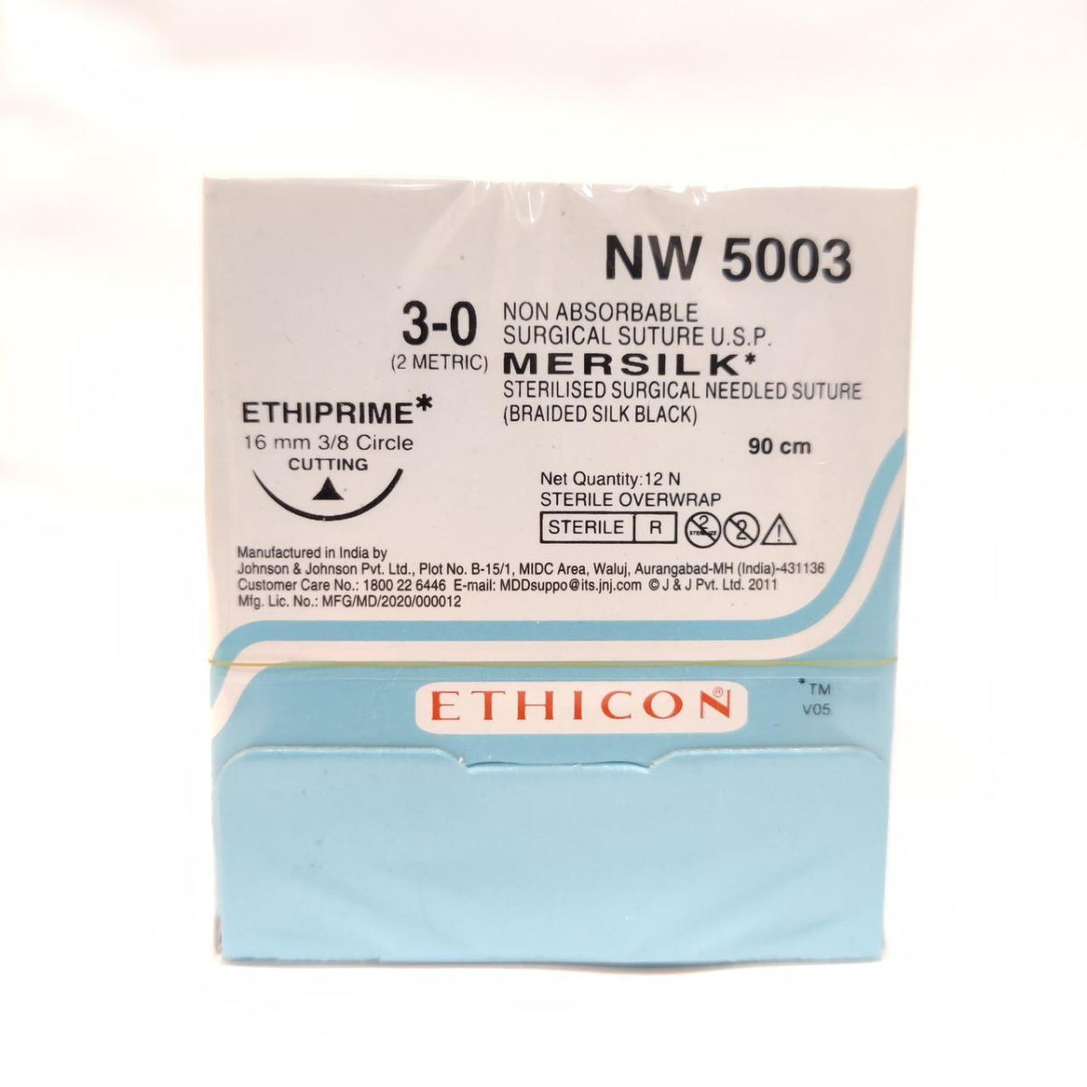 Ethicon MERSILK NW5000 & NW5003 | Black Braided Silk Surgical Sutures with Needle | Box of 12