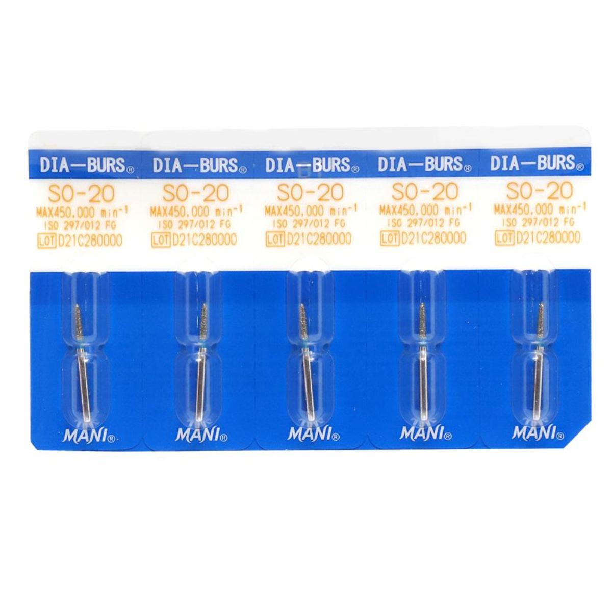 MANI Diamond Burs SO-20 & SO-21 | Straight Ogival End FG Diamond Burs | Standard Grit |