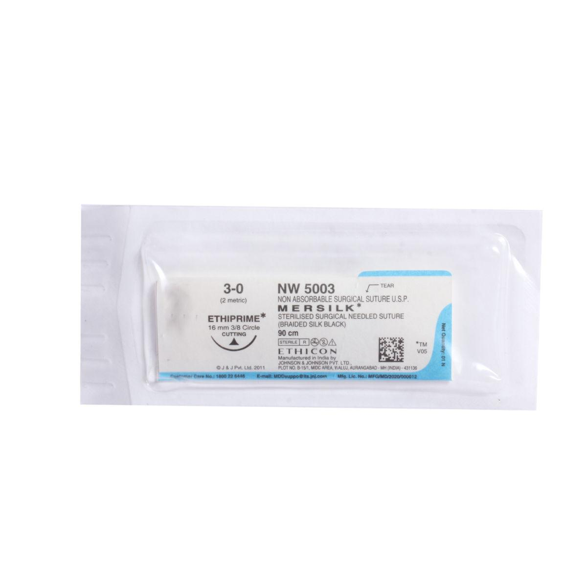 Ethicon MERSILK NW5000 & NW5003 | Black Braided Silk Surgical Sutures with Needle | Box of 12