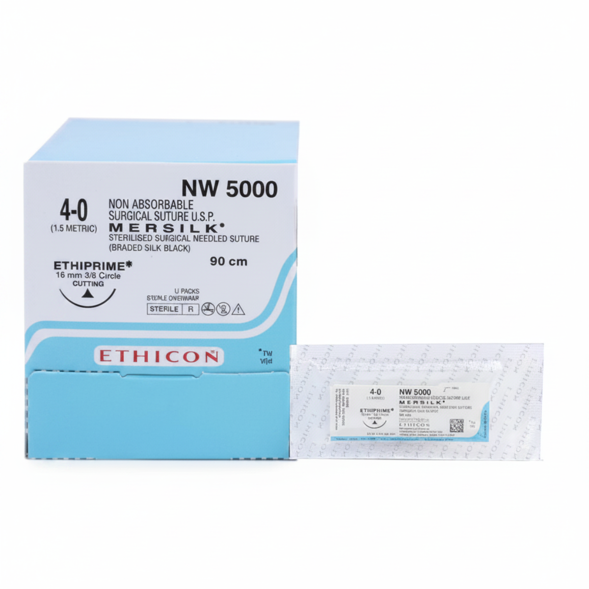 Ethicon MERSILK NW5000 & NW5003 | Black Braided Silk Surgical Sutures with Needle | Box of 12