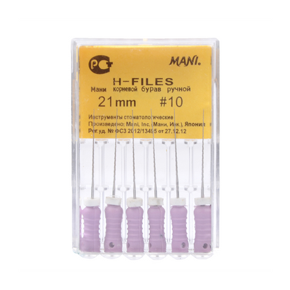MANI H-Files 21mm | Stainless Steel Hedstrom Endodontic Hand Files | ISO Sizes |