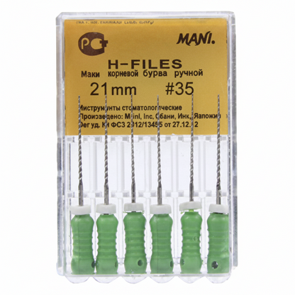 MANI H-Files 21mm | Stainless Steel Hedstrom Endodontic Hand Files | ISO Sizes |
