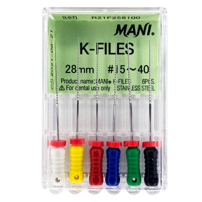 MANI K-Files 28mm | Stainless Steel Endodontic Hand Files | ISO Sizes |